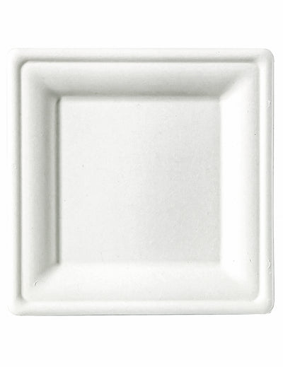 Petites assiettes carrées fibre de canne blanches compostables