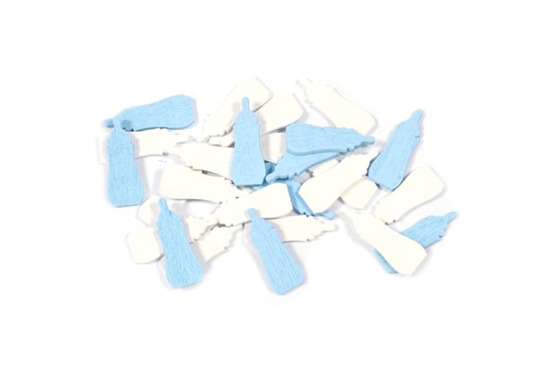 Confettis de table forme biberon pour baby shower bleu ciel et blanc