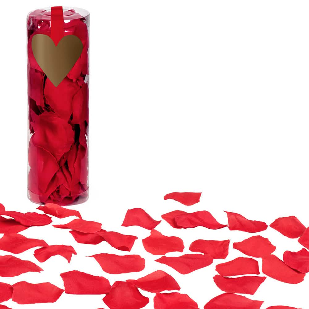Tubo de arrumação e vista salpicada de pétalas de cor de rosa para decoração de festa