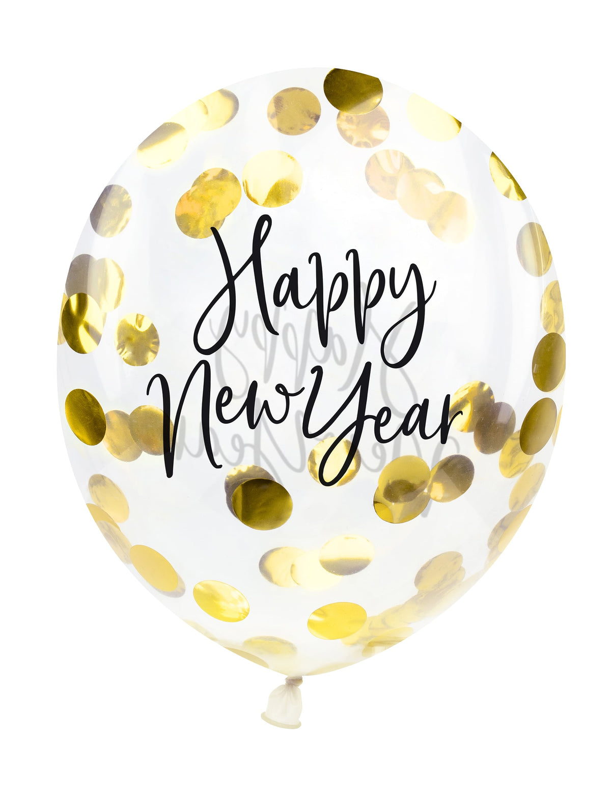 Ballons latex confettis Happy New Year pour fête transparent et doré