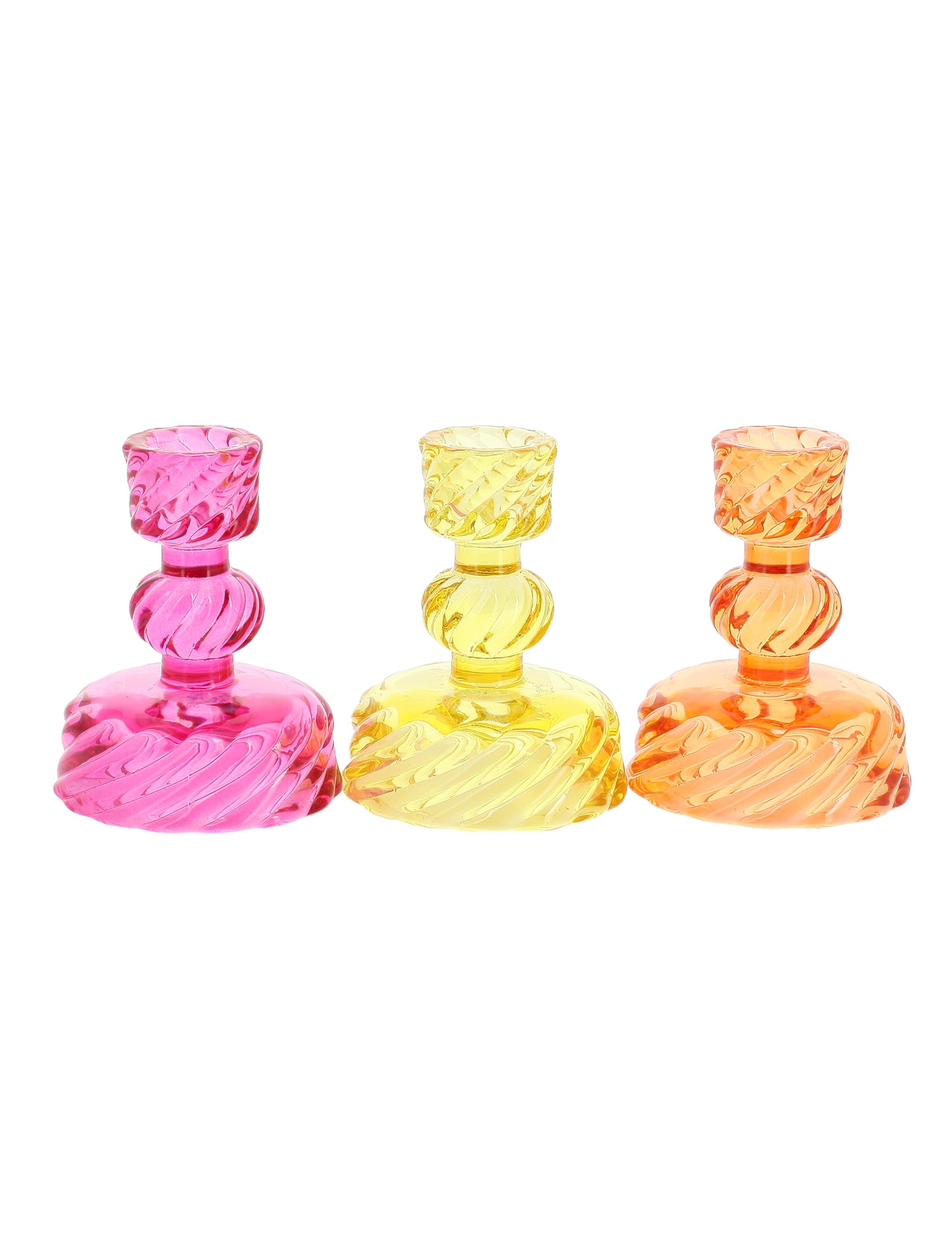 3 castiçais de vidro para velas, rosa, amarelo e laranja, 10 cm