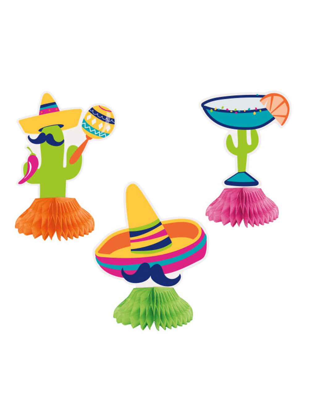 Centros de mesa em cartão boho fiesta cactus e sombreros para festa multicores