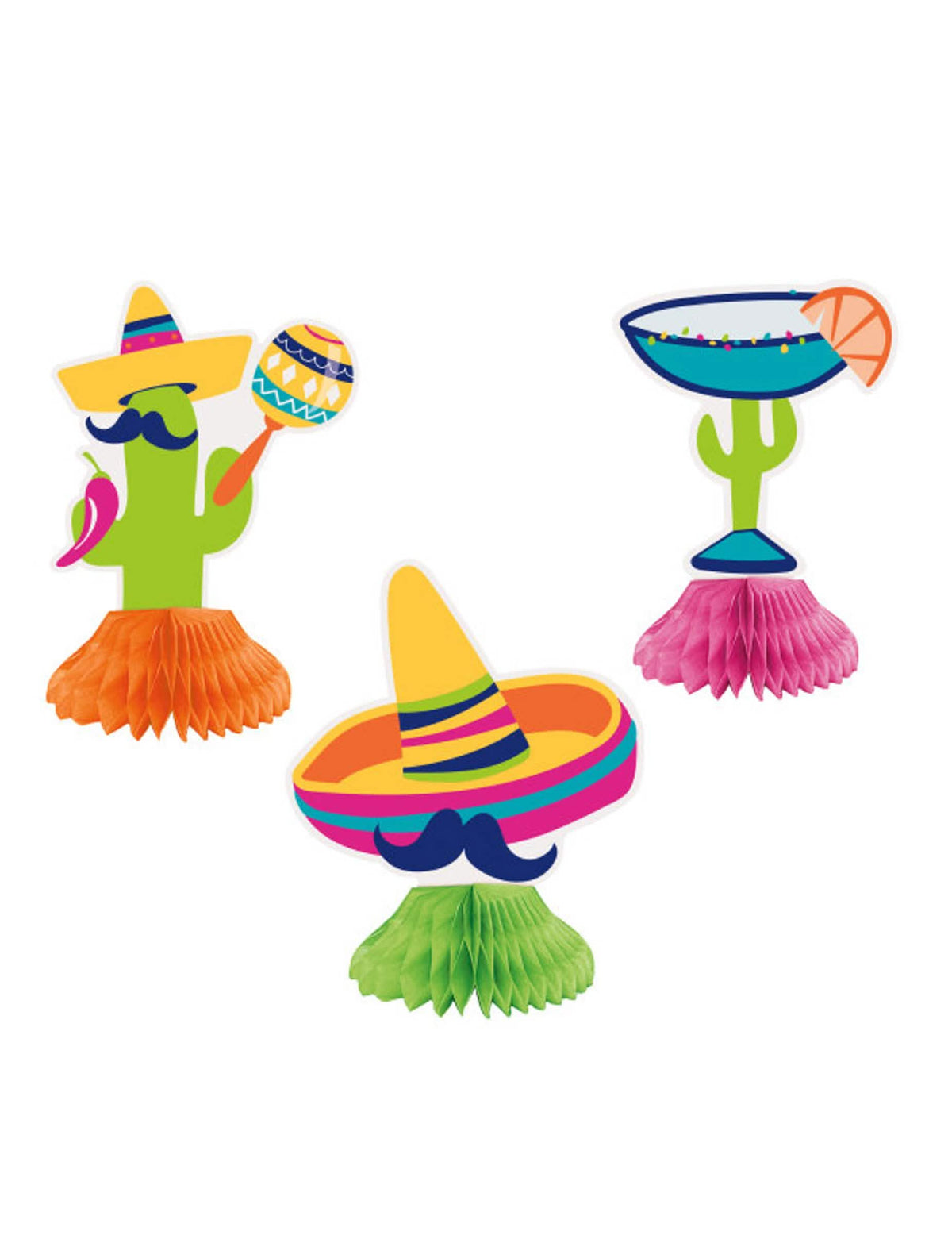 Centros de mesa em cartão boho fiesta cactus e sombreros para festa multicores