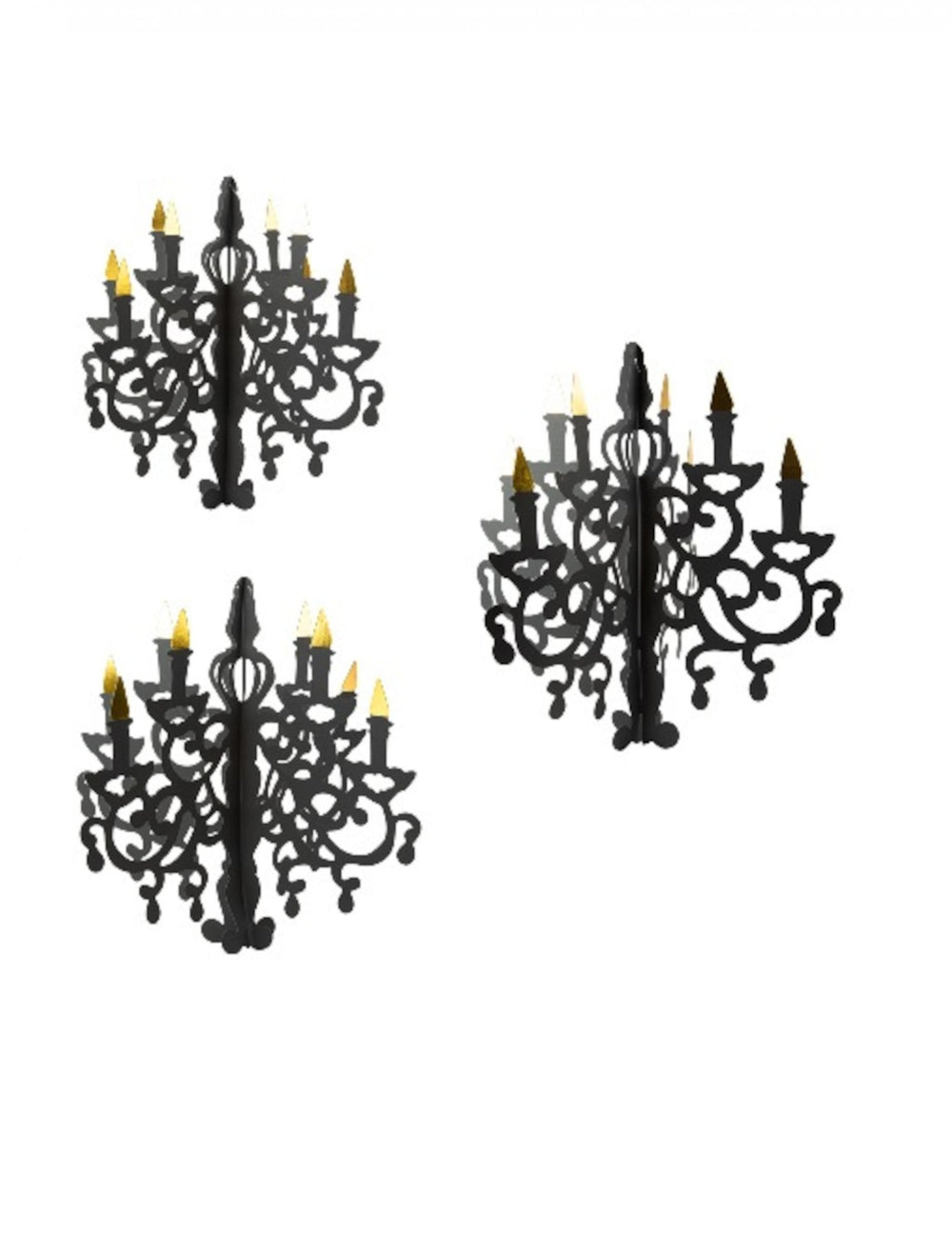 Chandeliers en carton à suspendre pour décoration de fête noir et or