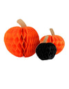 3 abóboras de papel alveolar laranja e preto 10 cm 13 cm e 18 cm