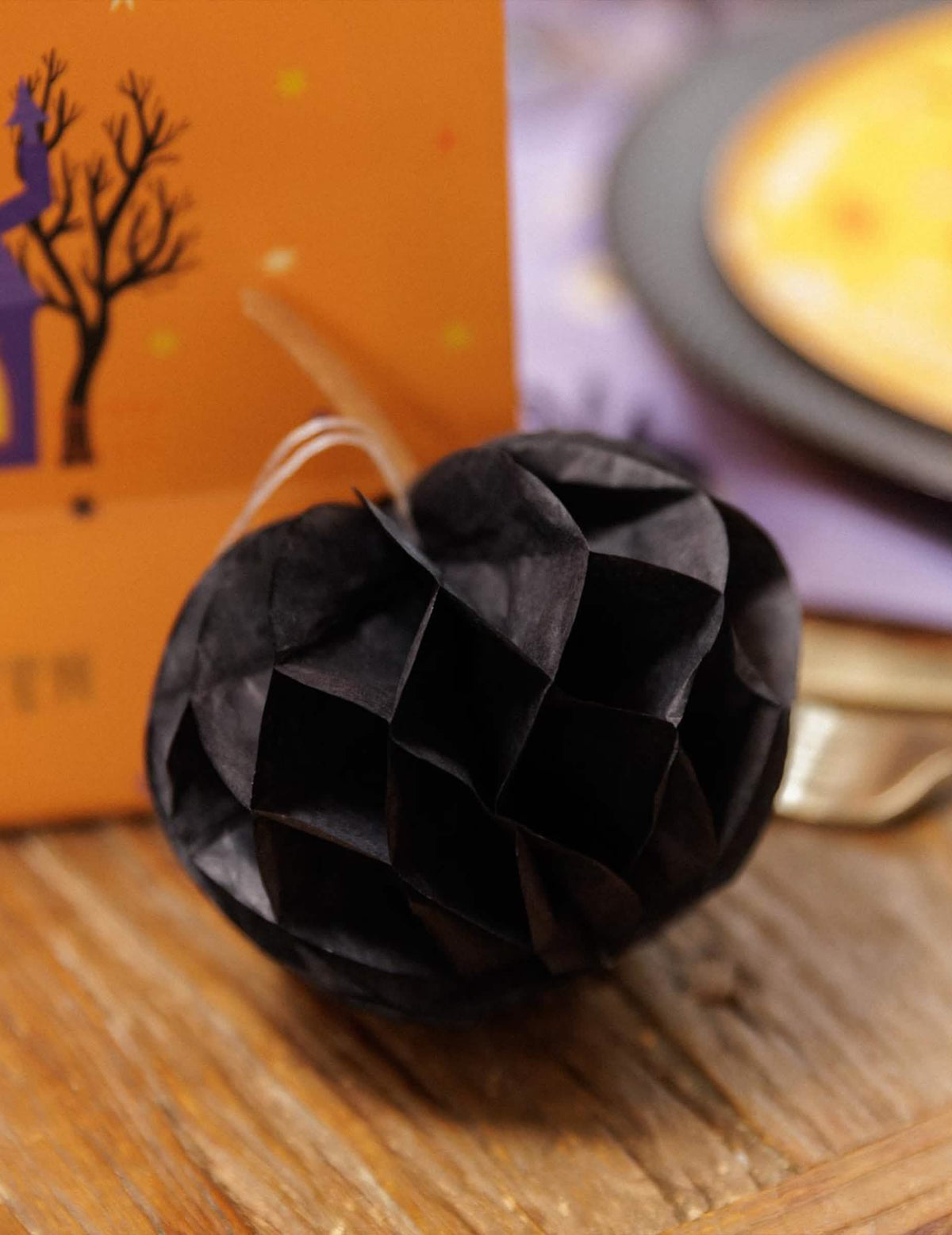 3 abóboras de papel alveolar laranja e preto 10 cm 13 cm e 18 cm