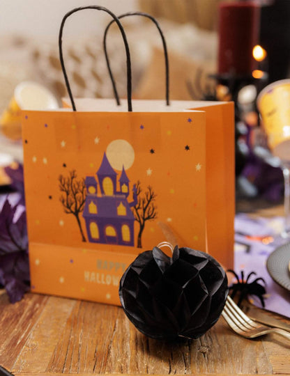 3 abóboras de papel alveolar laranja e preto 10 cm 13 cm e 18 cm