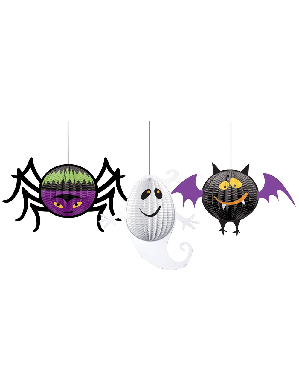 3 Decorações 3D para pendurar halloween para festa multicoloridas com motivo de aranha, fantasma e morcego