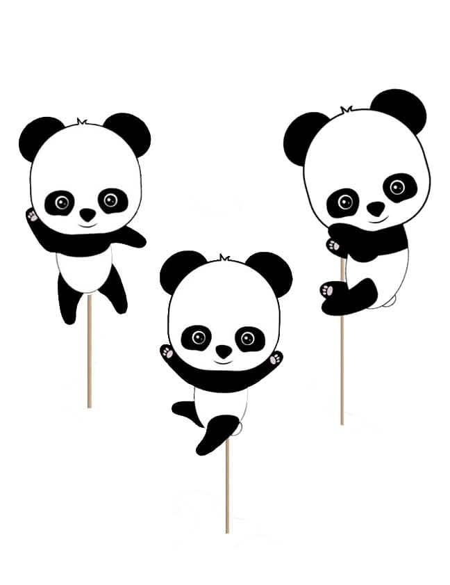 Decorações para bolo bebé panda para criança black and white com espetos de plástico
