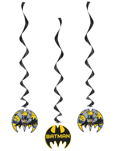 Décorations spirale à suspendre Batman noires et jaunes avec médaillons
