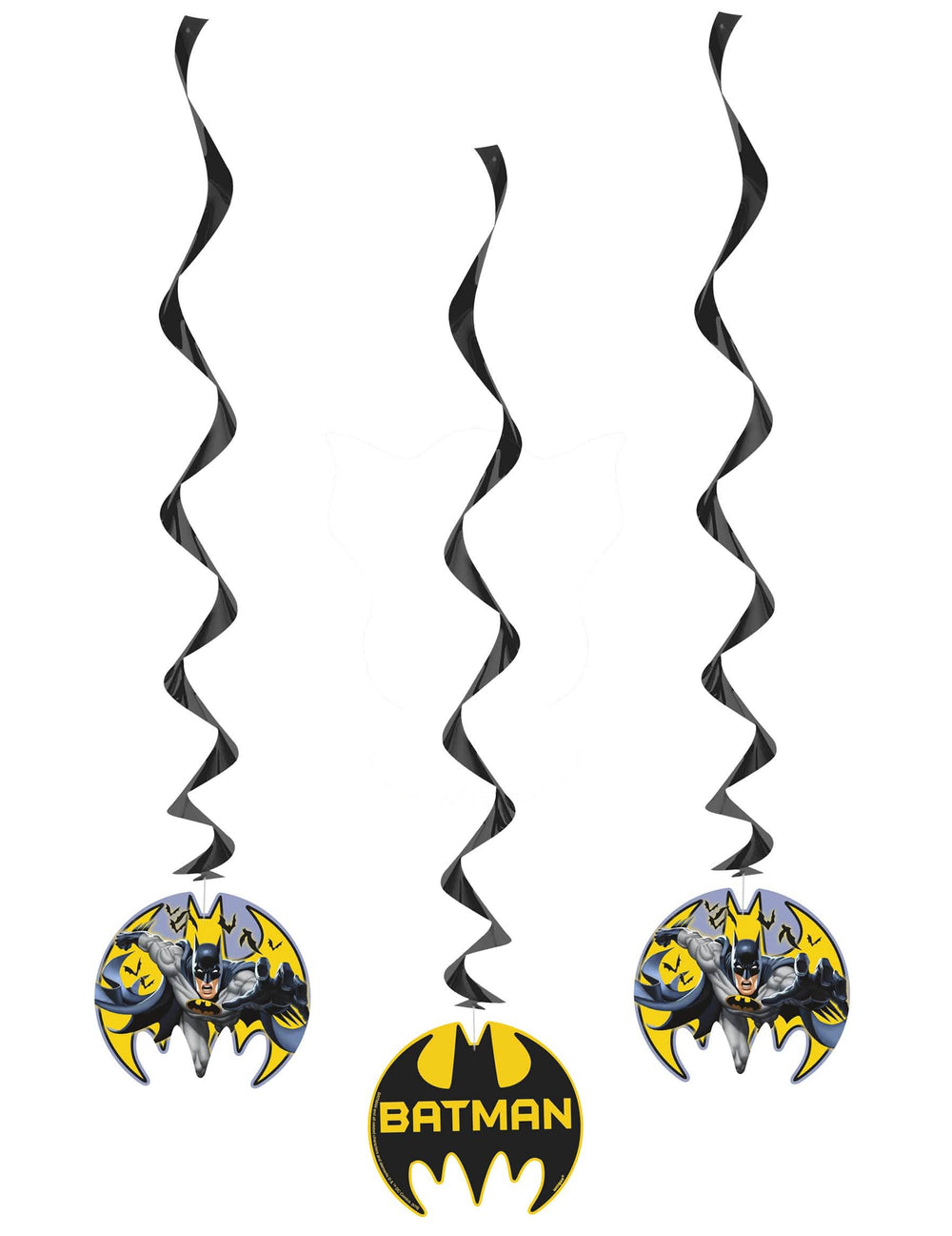 Decorações em espiral para pendurar Batman pretas e amarelas com medalhões
