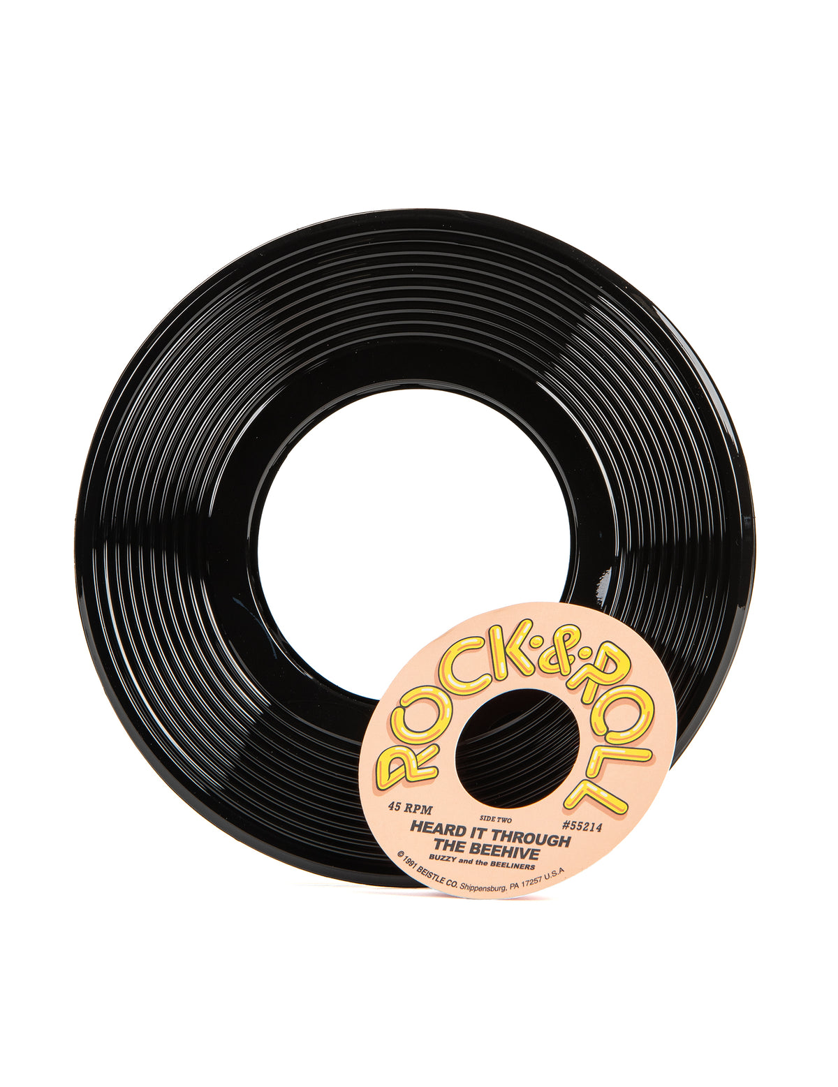 Gros plan sur un exemplaire du disques vinyles décoration Rock & Roll