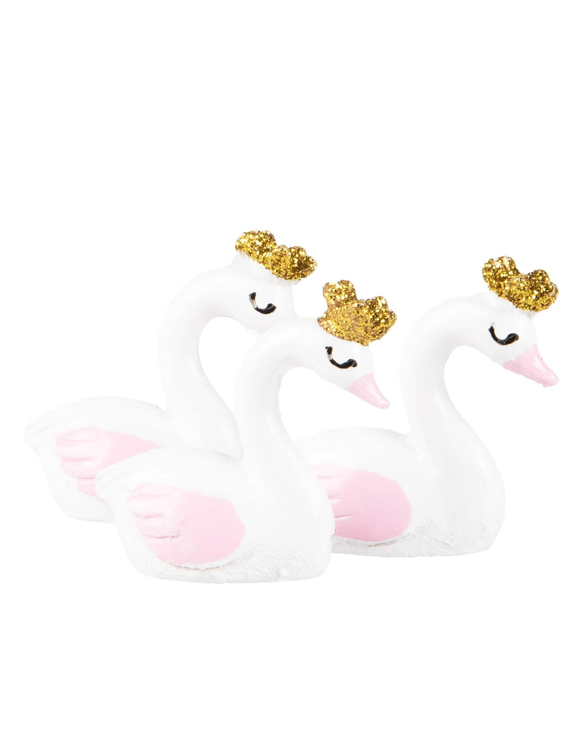 Figuras em resina de cisne para baby shower cor de rosa e dourado
