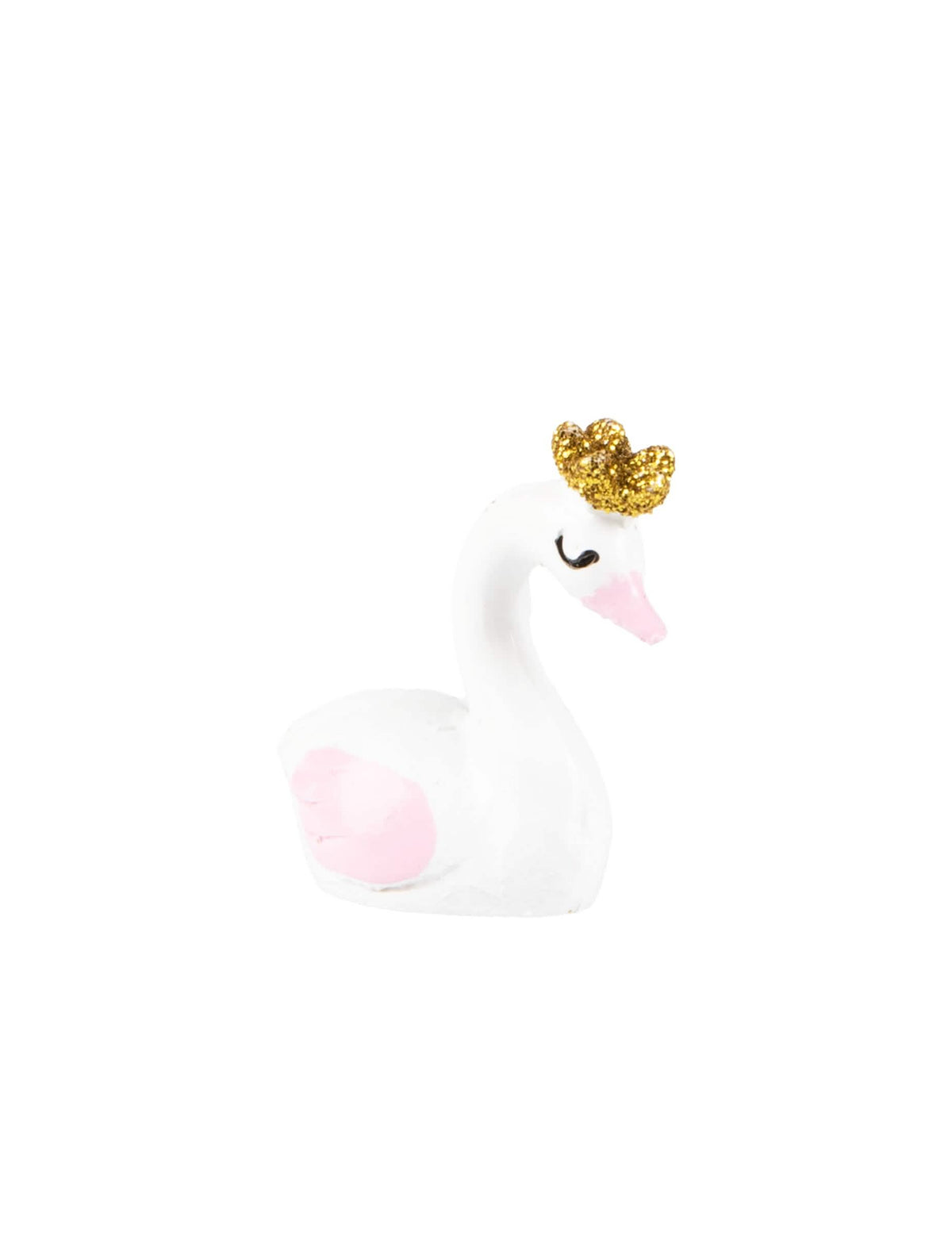 Vista de perfil de uma das figurinas em resina de cisne para baby shower