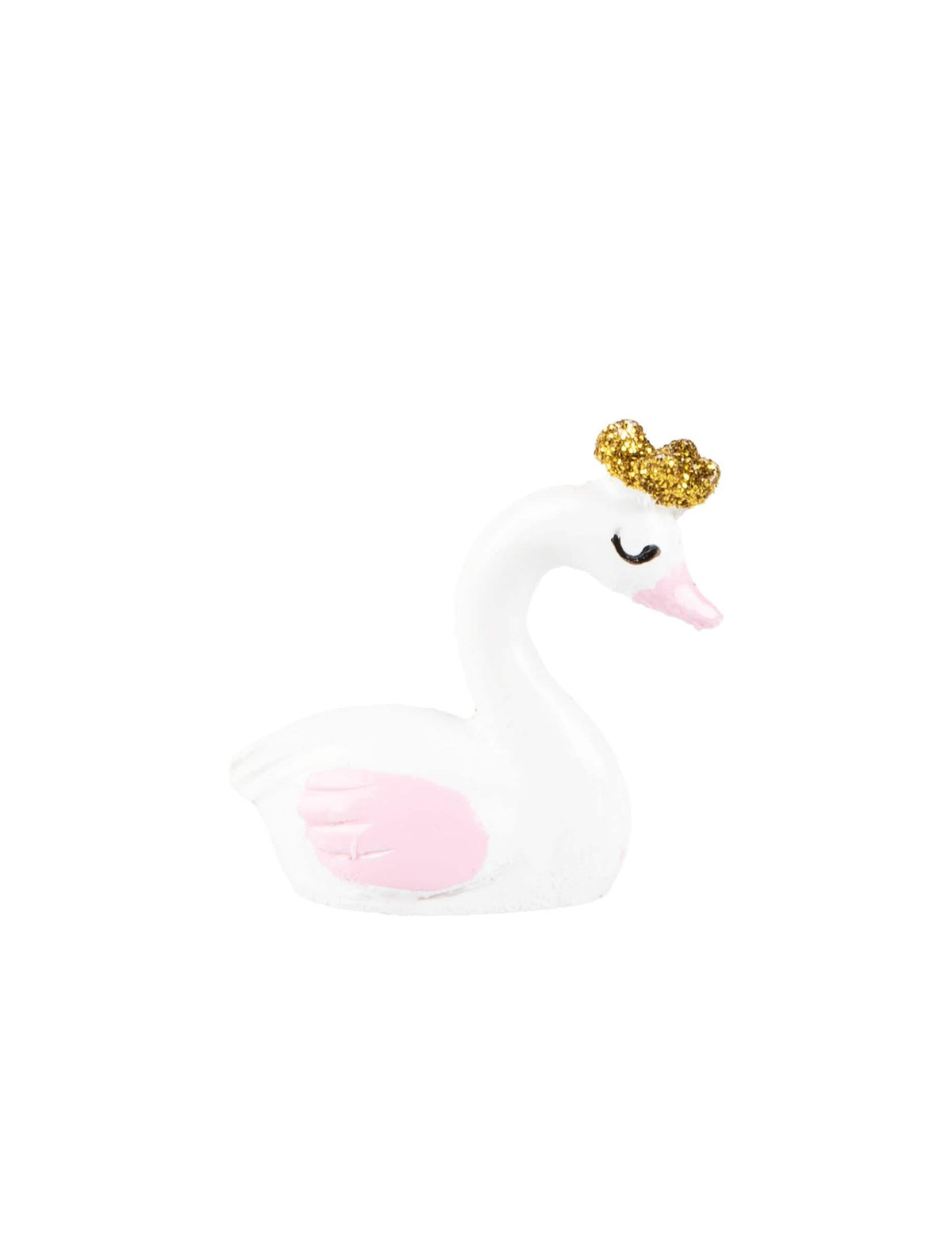Grande plano de uma das figuras em resina de cisne para baby shower