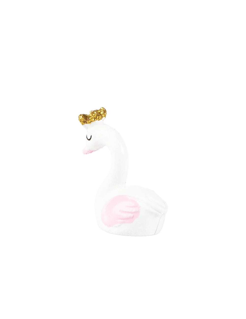 Vista de perfil da figura de resina cisne para baby shower