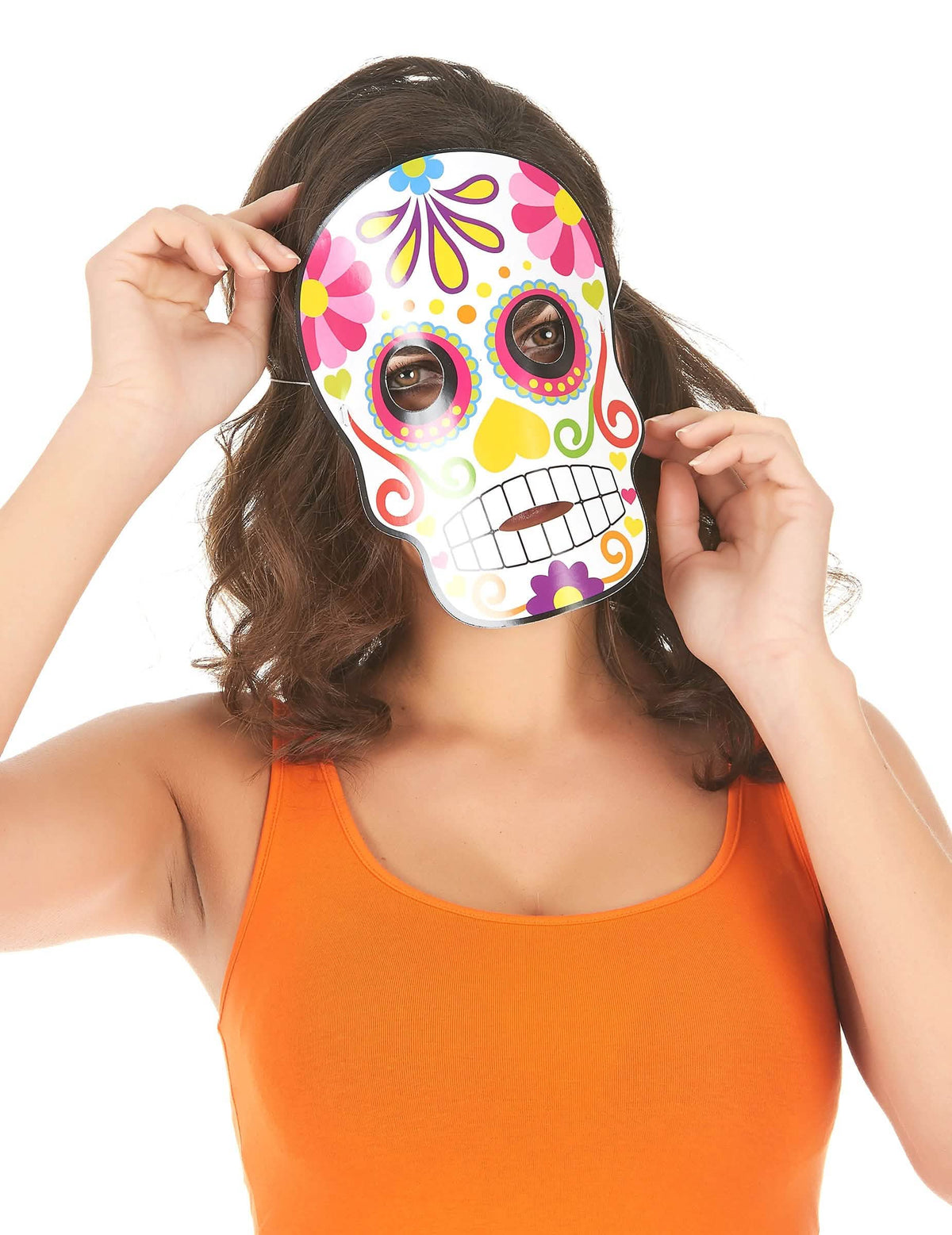 Máscara usada no rosto, das máscaras de cartão Dia de los muertos para adulto