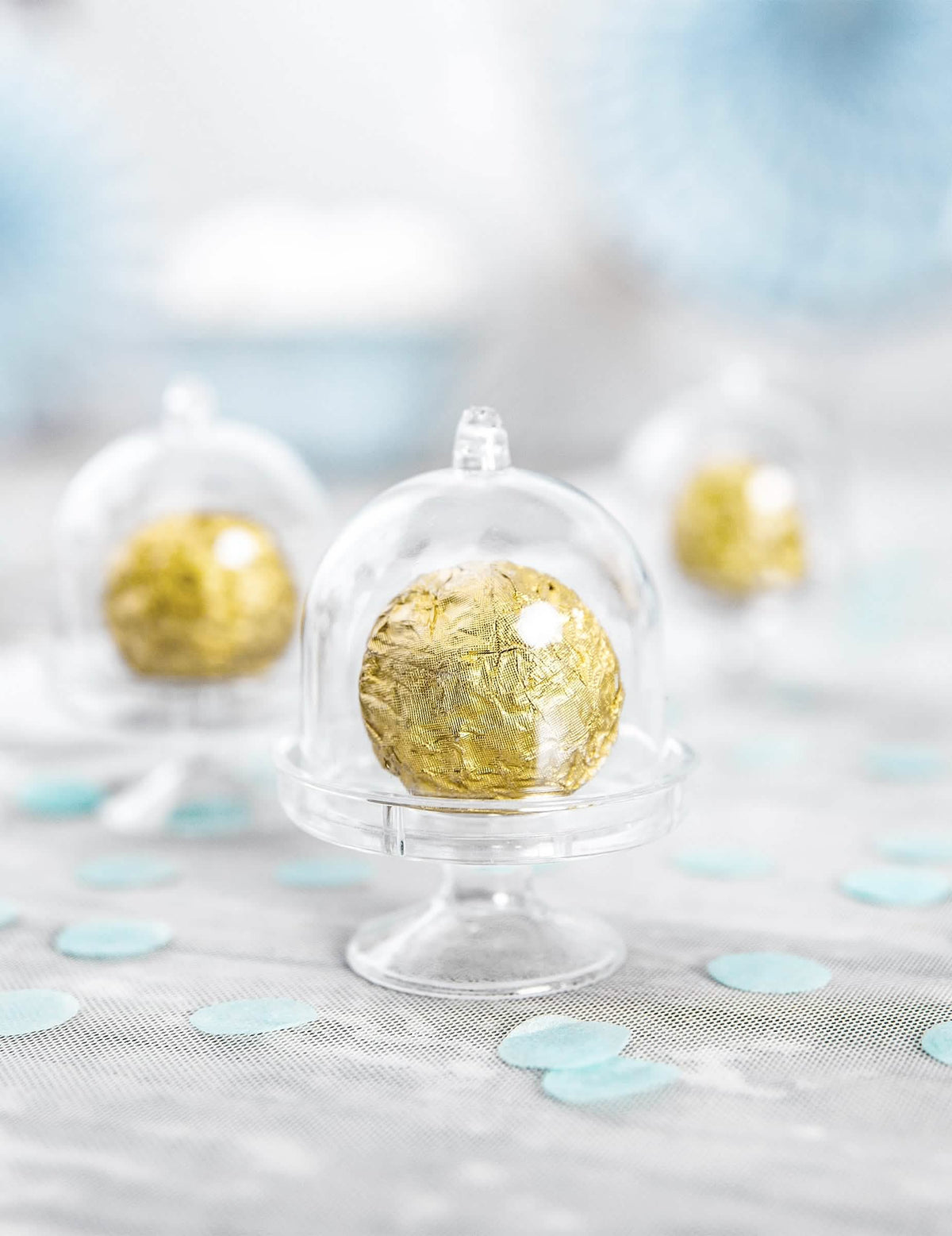 Conjunto de 3 mini sinos de plástico transparentes para drageias