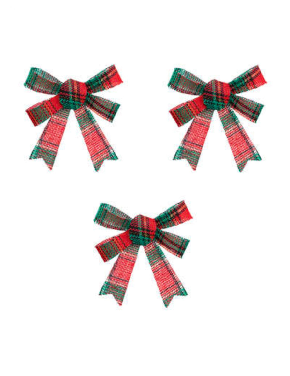 3 nœuds de Noël motif tartan vert et rouge