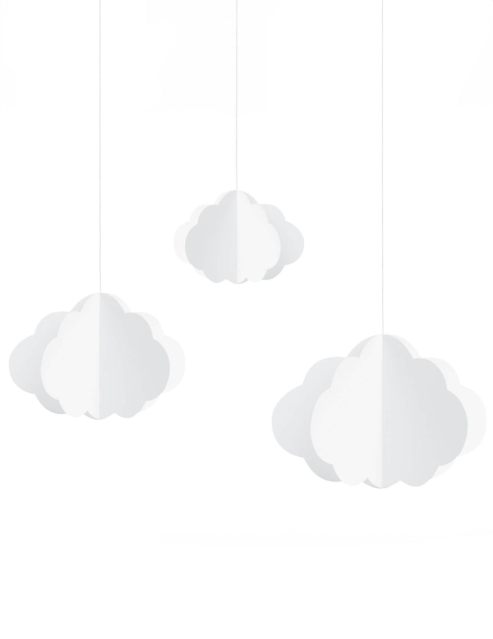 3 nuvens de cartão para pendurar para decoração, brancas