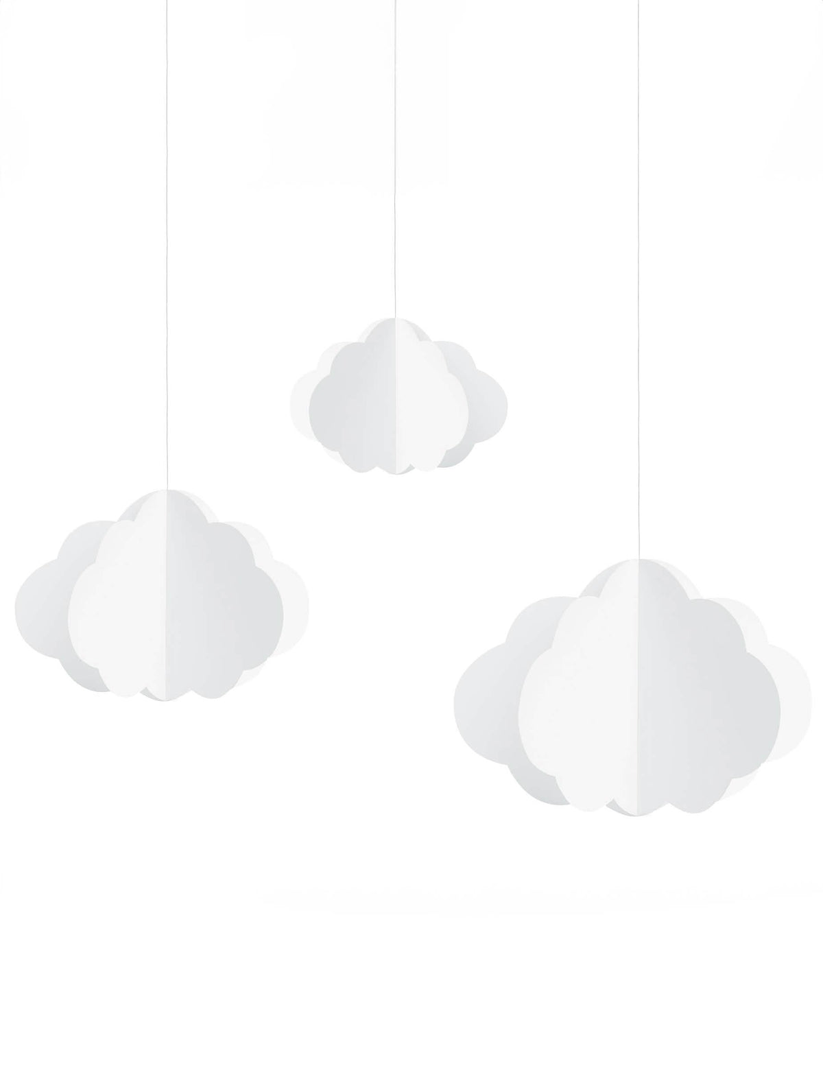 3 nuvens de cartão para pendurar para decoração, brancas