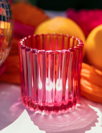 3 castiçais de vidro cor-de-rosa, laranja e amarelo 7.5 cm
