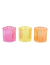 3 castiçais de vidro cor-de-rosa, laranja e amarelo 7.5 cm