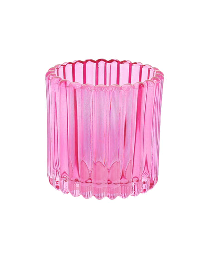 3 castiçais de vidro cor-de-rosa, laranja e amarelo 7.5 cm