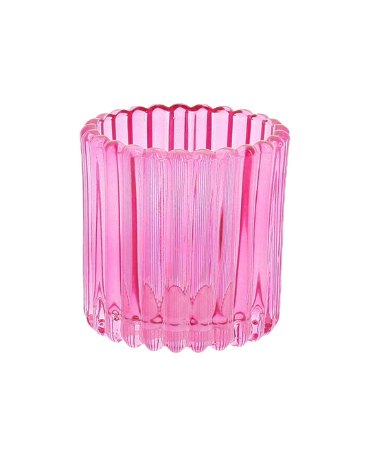 3 castiçais de vidro cor-de-rosa, laranja e amarelo 7.5 cm