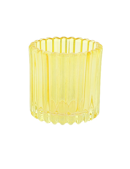 3 castiçais de vidro cor-de-rosa, laranja e amarelo 7.5 cm