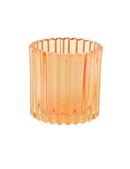 3 castiçais de vidro cor-de-rosa, laranja e amarelo 7.5 cm