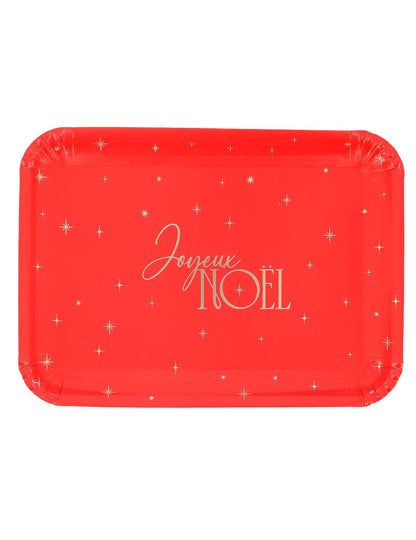 3 travessas Feliz Natal em cartão vermelho e dourado 35 x 25,5 cm