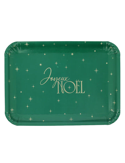 3 tabuleiros de cartão verde e dourado Feliz Natal 35 x 25,5 cm