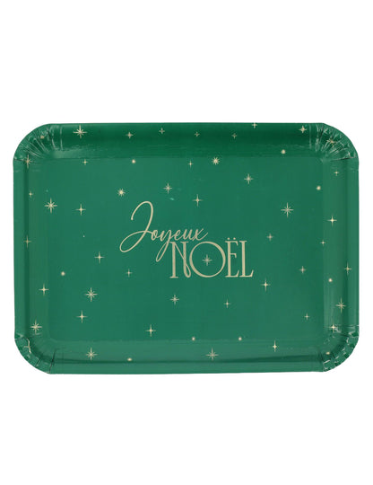 3 tabuleiros de cartão verde e dourado Feliz Natal 35 x 25,5 cm