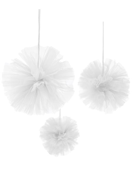 Pompons à suspendre en tulle pour décoration blancs
