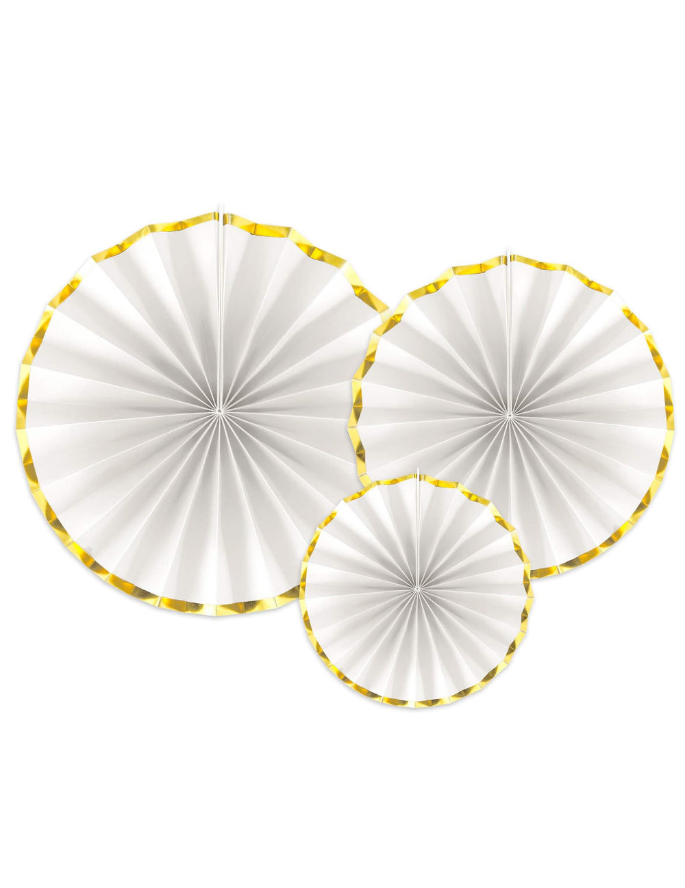3 rosáceas de papel brancas e douradas para decoração com rebordo dourado