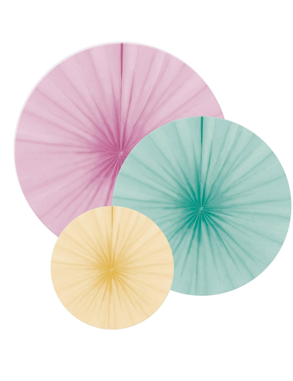 3 rosáceas em papel pastel para decoração cor de rosa, menta e amarelo