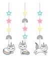 Suspensions en carton caticorn pour anniversaire pastel avec étoiles et arcs-en-ciel
