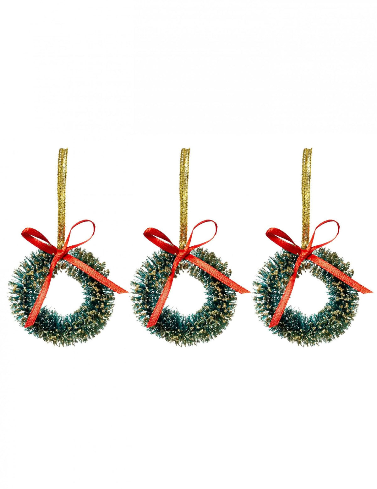 Conjunto de 3 suspensões coroas de pinho para natal verde com laço vermelho
