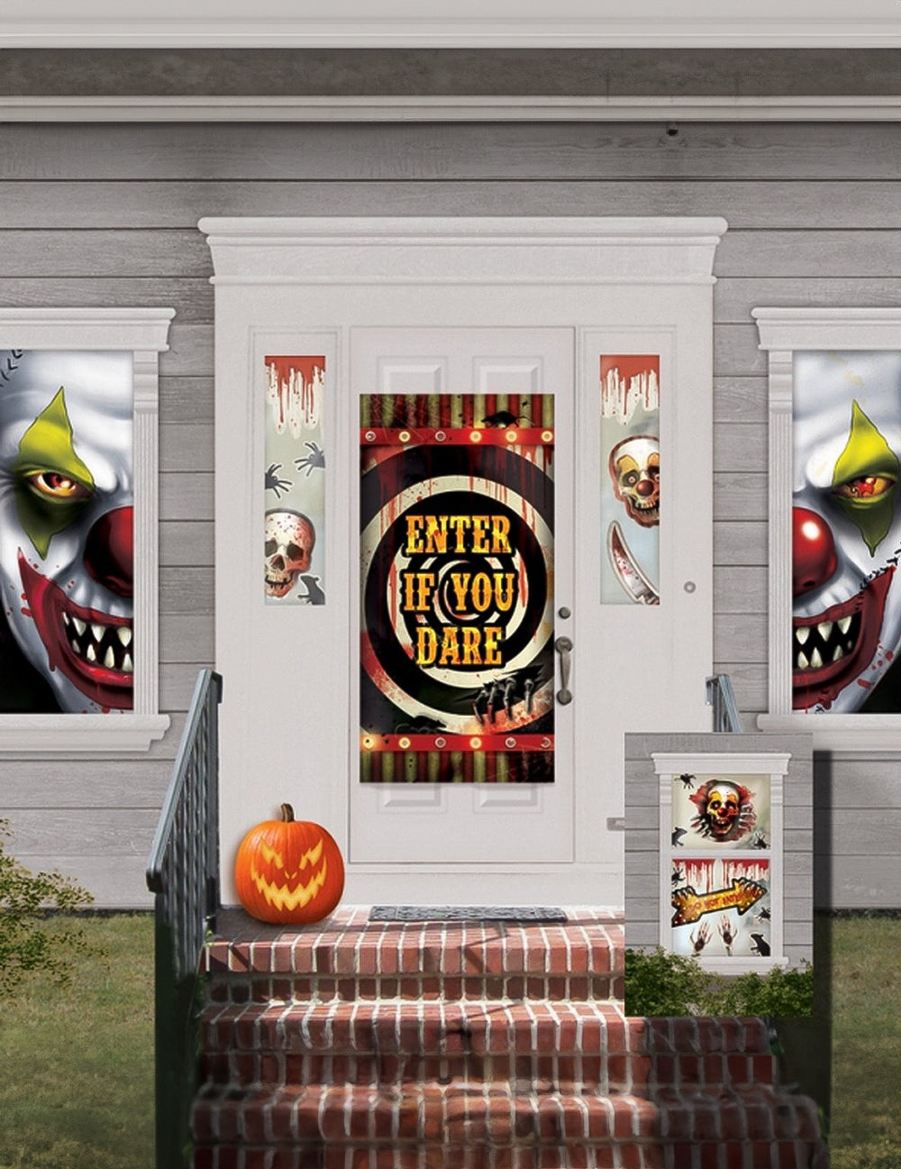 Décorations de maison clown d'Halloween pour la fête multicolores avec affiches et autocollants ensanglantés