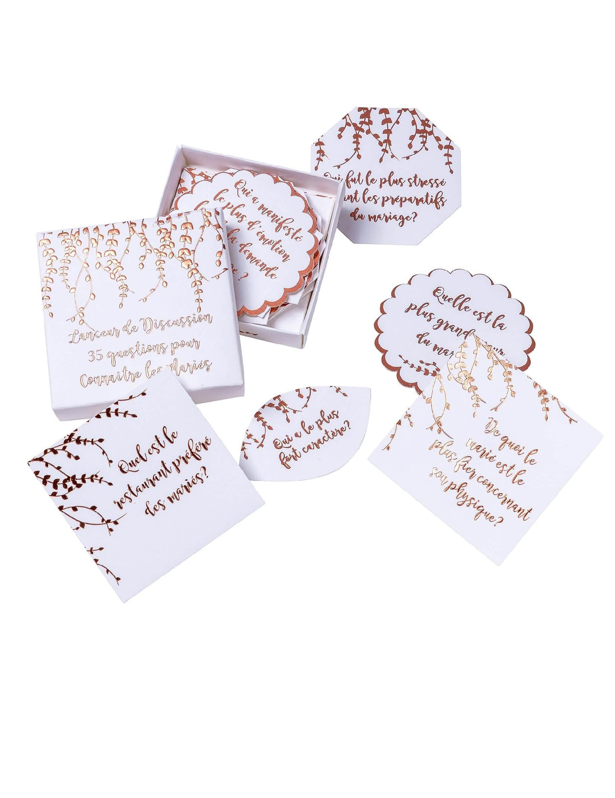 35 cartas lançadoras de conversa vegetal para animação de casamento ouro rosa