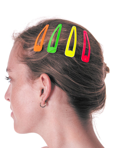 4 Barrettes à cheveux colorées pour femme orange vert jaune et rose fluo