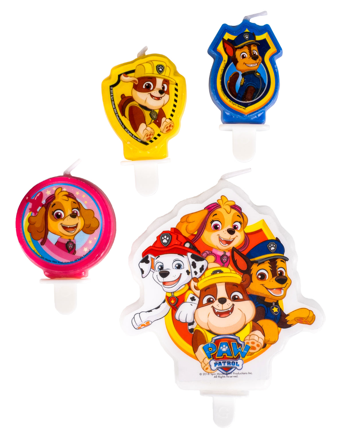 Lot de 4 bougies d'anniversaire Pat' Patrouille pour enfant multicolores avec Chase Marcus Ruben et Stella