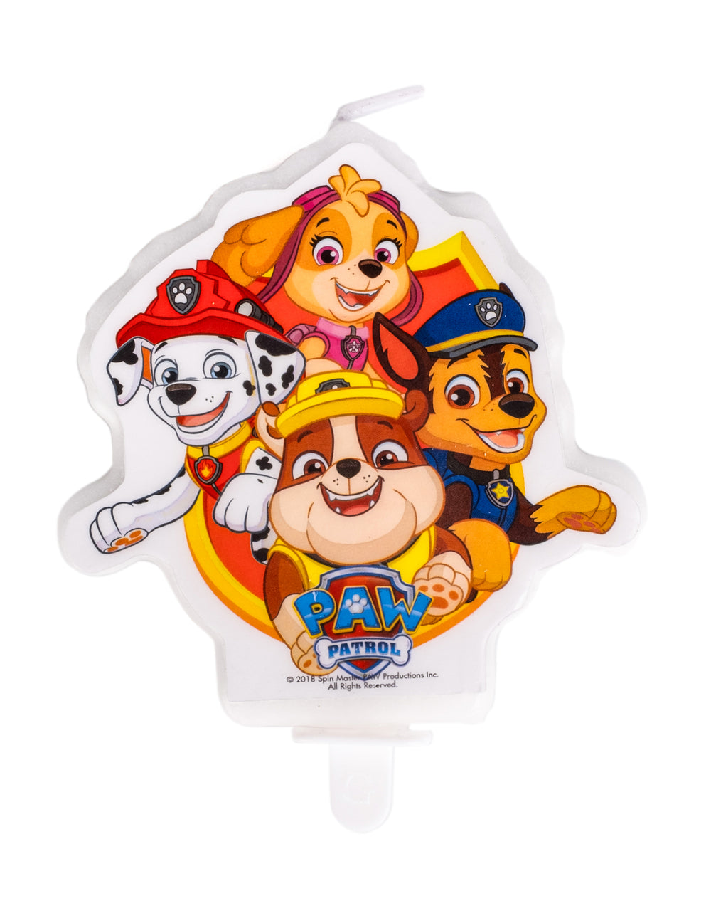 Gros plan sur l'illustration des personnages des bougies d'anniversaire Pat' Patrouille