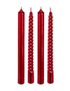4 bougies chandelles rouges à paillettes dorées pour décoration de table lisses et torsadées