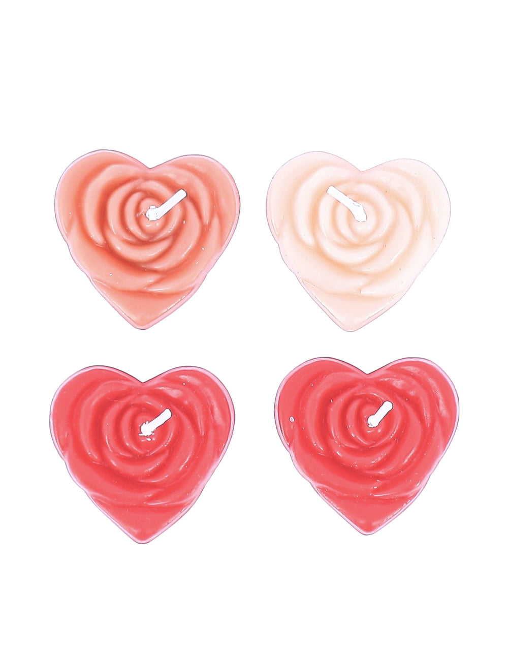 4 bougies roses en forme de cœur pour décoration de fête nuances de rose pastel
