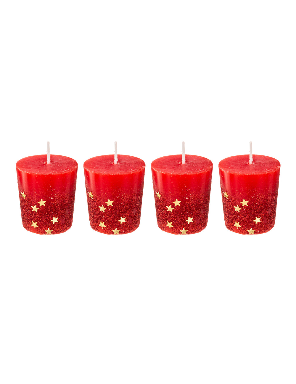 Lot de 4 bougies avec étoiles dorées pour fête rouges en cire pailletée