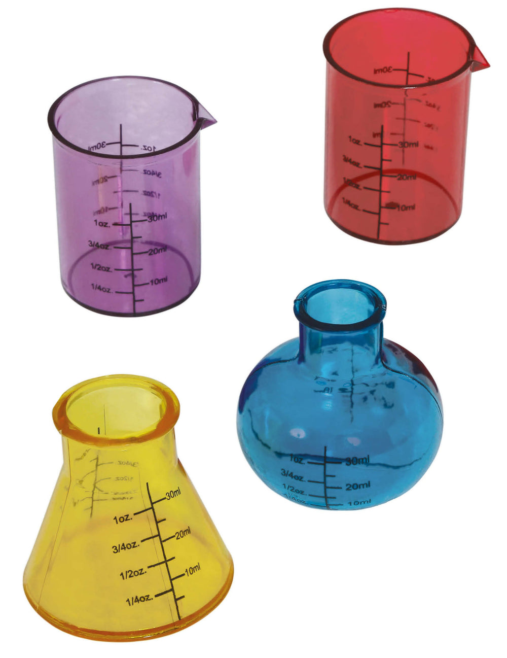 Faux béchers de laboratoire pour fête multicolores