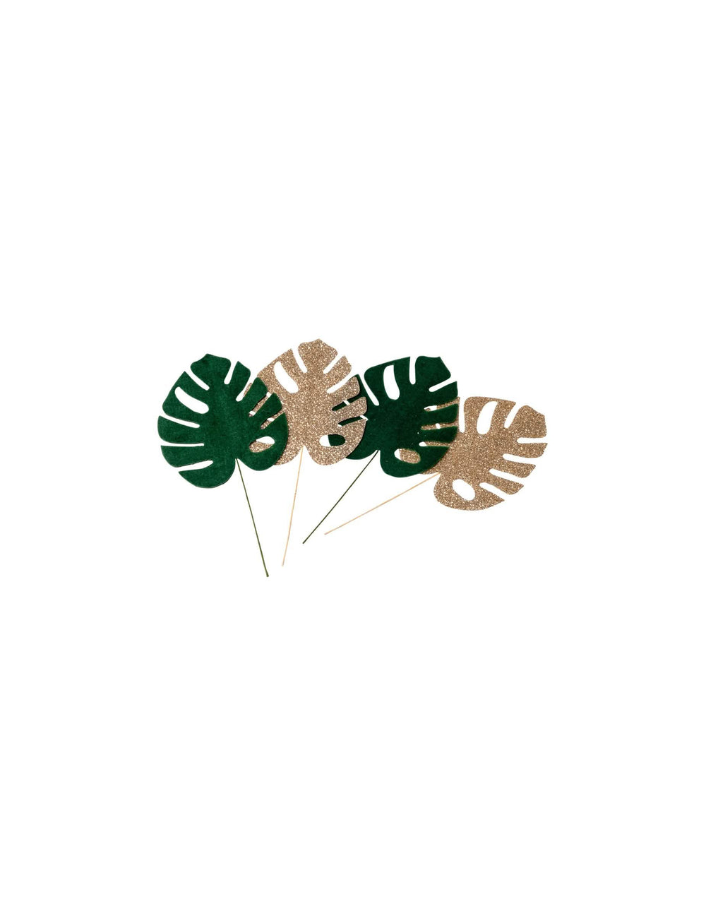 Folhas tropicais para decoração verde veludo e dourado com lantejoulas
