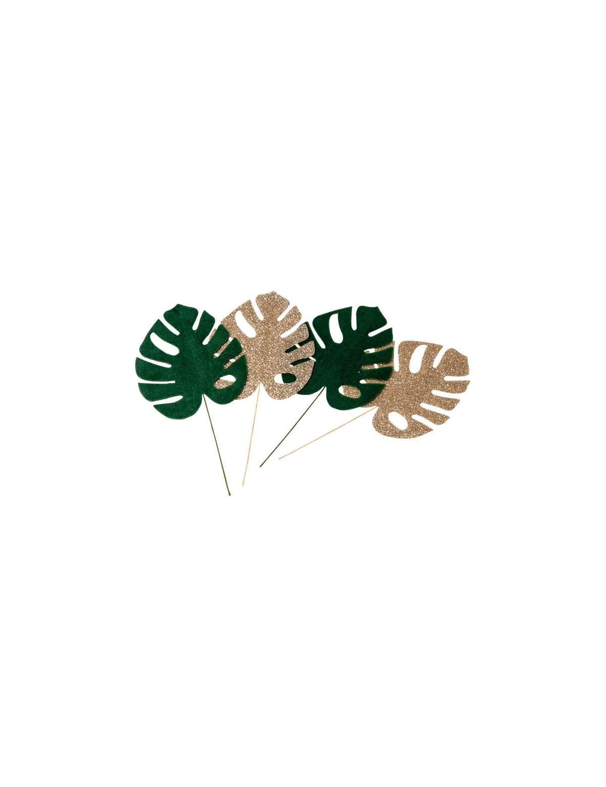 Folhas tropicais para decoração verde veludo e dourado com lantejoulas